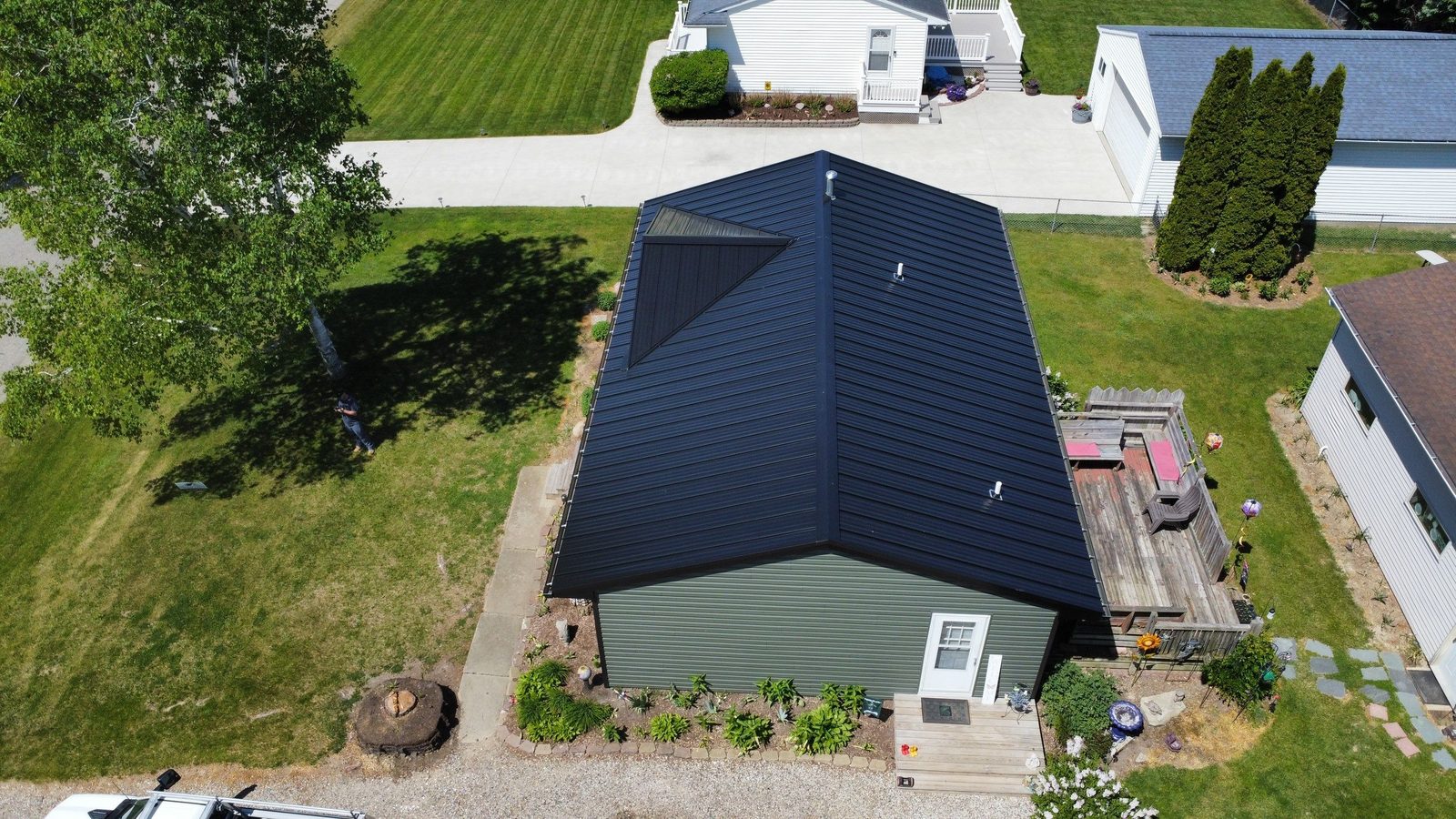Standing seam metal roof, aerial view